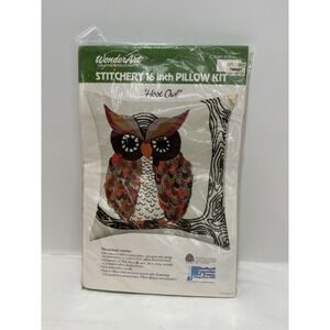 Vintage Hoot Owl Wool Pillow Kit Embroidery 16" DIY WonderArt 9131 NeedleCraft